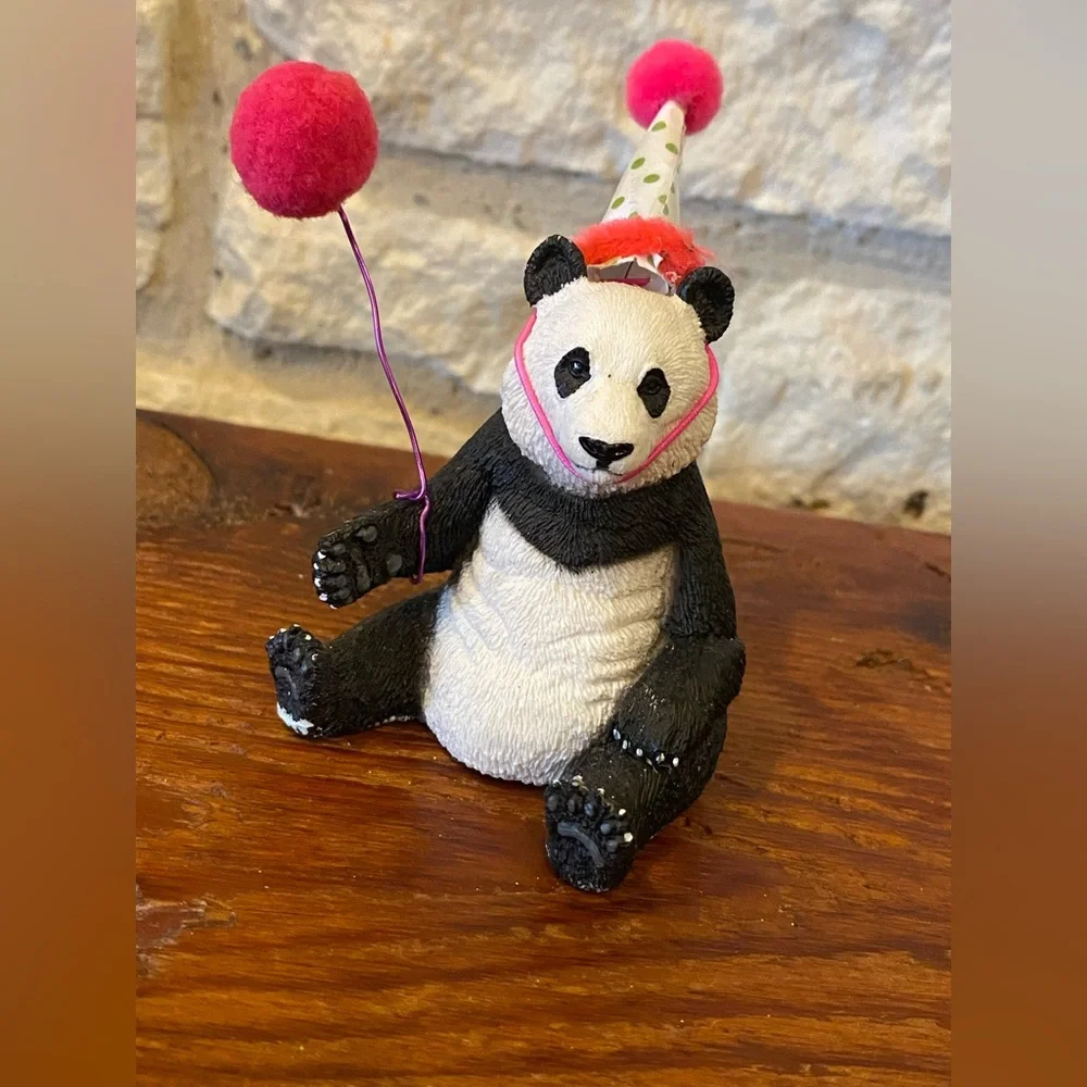 Panda Party Cake Topper Whimsical Boho Cute Party Hat and Balloon